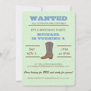Ja! Blue Cowboy Birthday Party Invitation Kaart