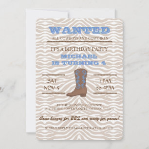 Ja! Blue Cowboy Birthday Party Invitation Kaart