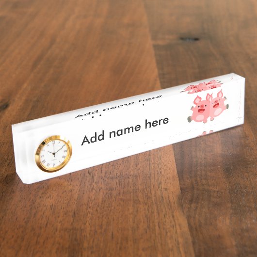 JA! Cartoon varkens Naam Bord met klok Naambordje (Zijkant)