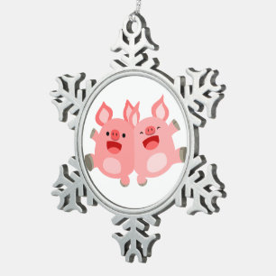JA!! Cute Cartoon Varkens Tin Ornament