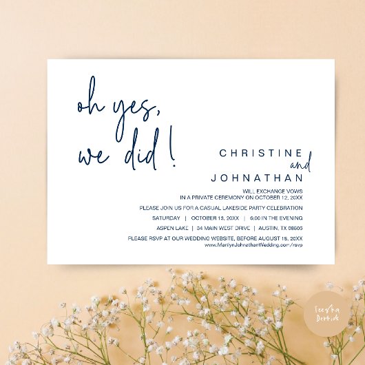 Ja, dat deden we, bruiloft, marineblauw kaart