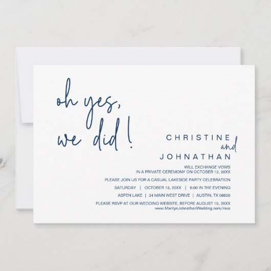 Ja, dat deden we, bruiloft, marineblauw kaart (Voorkant)