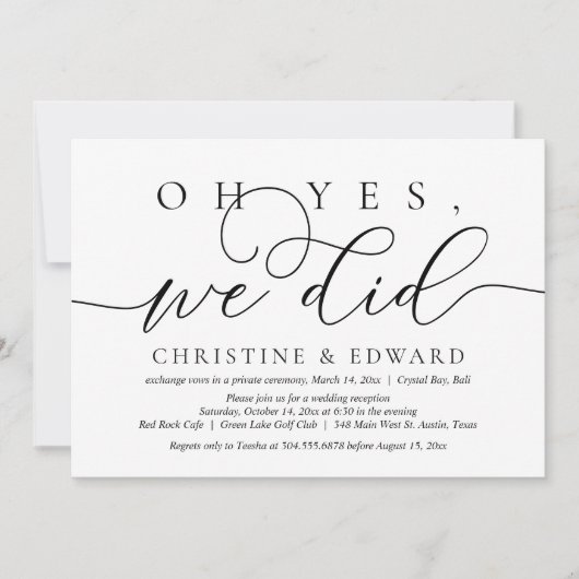 Ja, dat deden we, Wedding Elopement Uitnodiging (Voorkant)