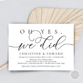 Ja, dat deden we, Wedding Elopement Uitnodiging