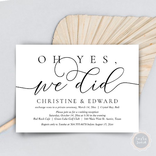 Ja, dat deden we, Wedding Elopement Uitnodiging