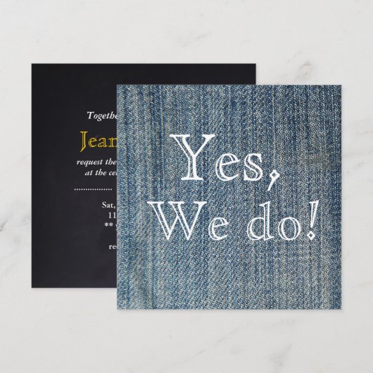 Ja, dat doen we. Blue Jeans Wedding Uitnodiging (Voorkant / Achterkant)