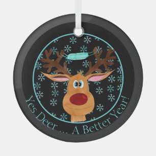 Ja Deer ... Rudolph the Face Mask Reindeer Glas Ornament