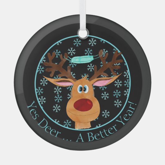 Ja Deer ... Rudolph the Face Mask Reindeer Glas Ornament (Voorkant)