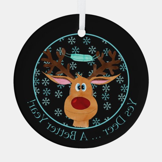 Ja Deer ... Rudolph the Face Mask Reindeer Glas Ornament (Achterkant)