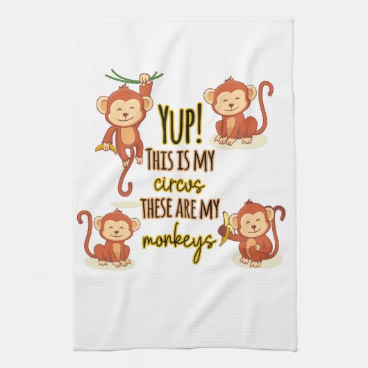 Ja! Dit is mijn Circus Dit zijn mijn vier apen Theedoek (Verticaal)
