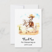 Ja, Fiesta! Waterverf Cowboy Baby shower Bedankkaart (Voorkant)