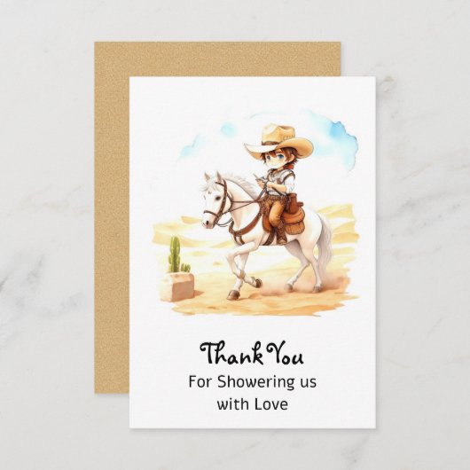 Ja, Fiesta! Waterverf Cowboy Baby shower Bedankkaart (Voorkant / Achterkant)