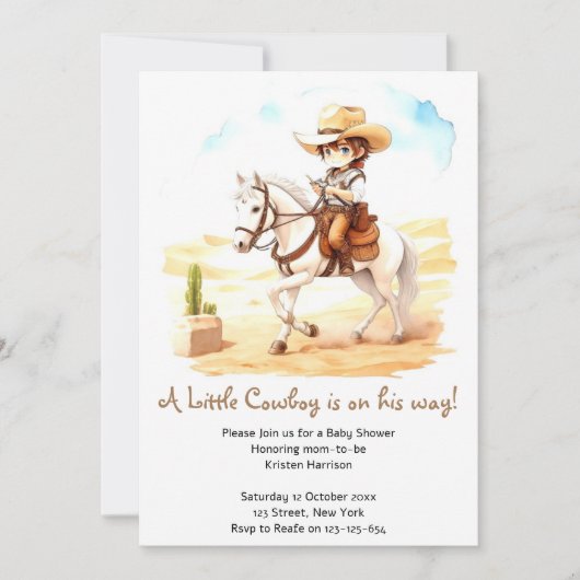 Ja, Fiesta! Waterverf Cowboy Baby shower Kaart (Voorkant)