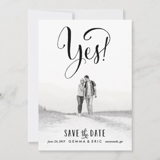 Ja foto slaat de datumkaart op save the date (Voorkant)