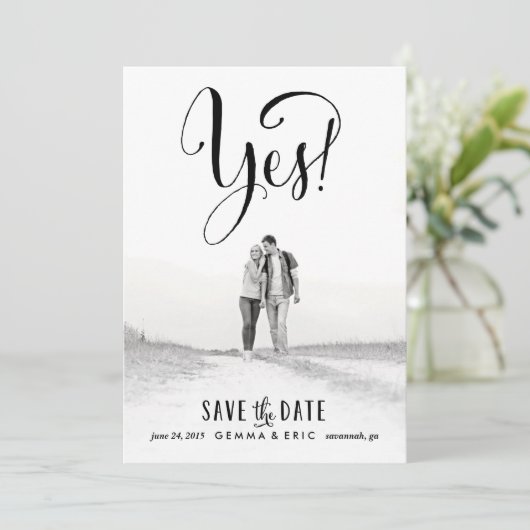 Ja foto slaat de datumkaart op save the date (Staand voorkant)