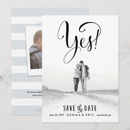 Ja foto slaat de datumkaart op save the date (Voorkant / Achterkant)