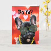 Ja? Franse Kus? Valentijn Dog Vibing Kaart (Gele Bloem)