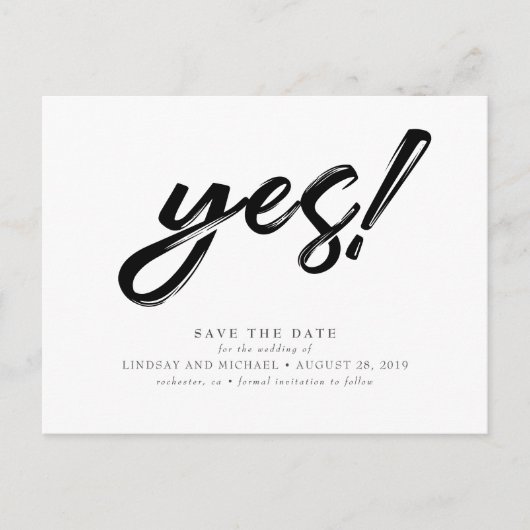 Ja! Grappig en modern Save the Date Briefkaart (Voorkant)