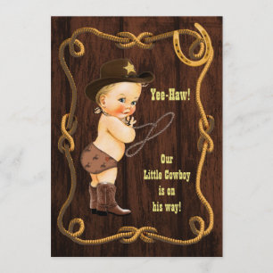 Ja-Haw! Blonde Cowboy Rustiek Baby shower Kaart