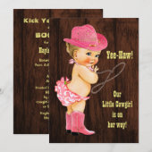 Ja-Haw! Blonde Cowgirl Rustiek Baby shower Kaart (Voorkant / Achterkant)