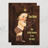 Ja-Haw! Brunette Cowboy Rustic Baby shower Kaart (Voorkant / Achterkant)
