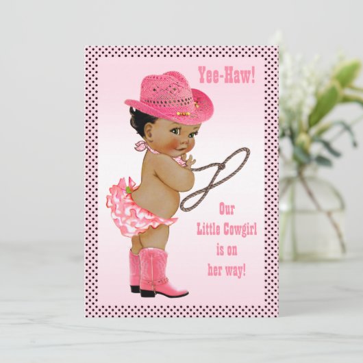 Ja-Haw! Etnisch klein cowgirl Baby shower Kaart (Staand voorkant)