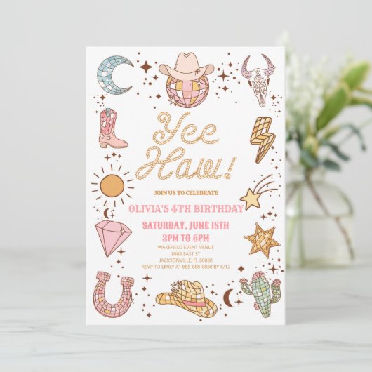 Ja, Haw! Retro Disco Cowgirl Rodeo Verjaardagsfees Kaart (Staand voorkant)