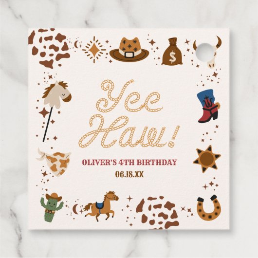 Ja, Haw! Westerne Cowboy Rodeo verjaardagsfeestje Bedankjes Labels (Achterkant)