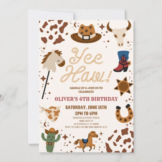 Ja, Haw! Westerne Cowboy Rodeo verjaardagsfeestje Kaart (Voorkant)