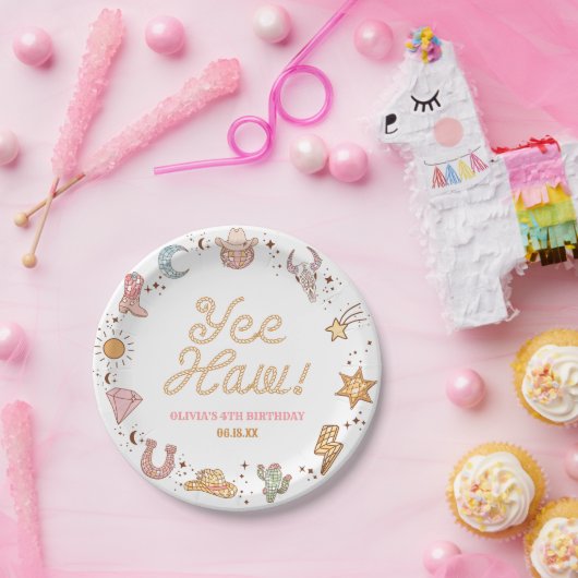 Ja, Haw! Westerne Disco Cowgirl verjaardagsfeestje Papieren Bordje (Feest)