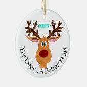 Ja hert ... Rudolph de rendier met mondmasker Keramisch Ornament (Rechts)