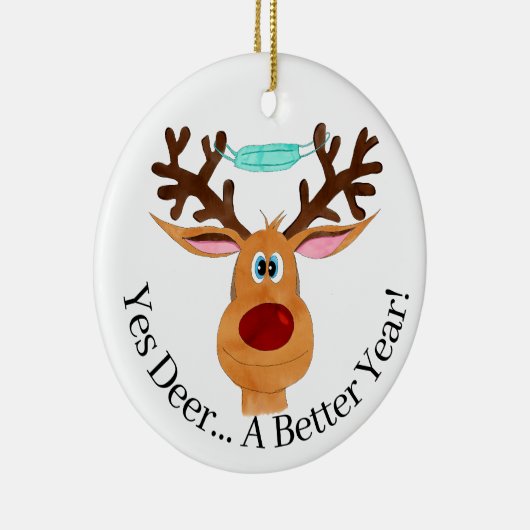 Ja hert ... Rudolph de rendier met mondmasker Keramisch Ornament (Rechts)