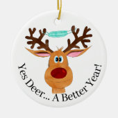 Ja hert ... Rudolph de rendier met mondmasker Keramisch Ornament (Voorkant)