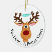 Ja hert ... Rudolph de rendier met mondmasker Keramisch Ornament (Links)