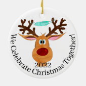 Ja hert ... Rudolph de rendier met mondmasker Keramisch Ornament (Achterkant)