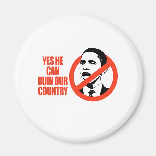 JA HIJ KAN ONS LAND/ANTI-OBAMA T-SHIRT RUIMEN MAGNEET (Voorkant)
