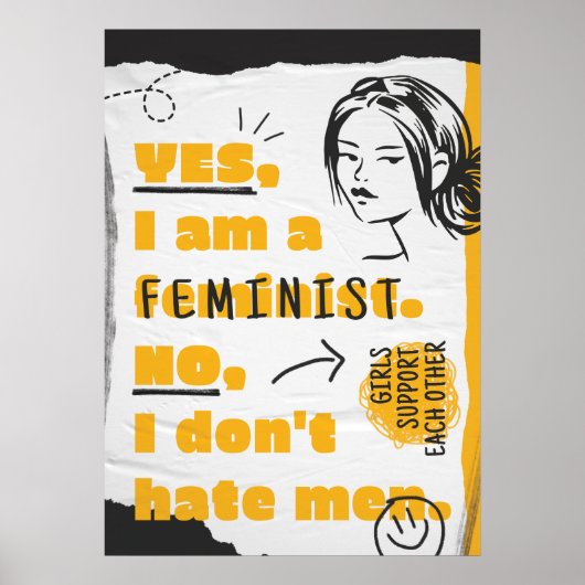 Ja, ik ben een FEMINIST Nee, ik haat Mannen Poster (Voorkant)