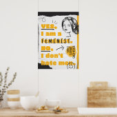 Ja, ik ben een FEMINIST Nee, ik haat Mannen Poster (Keuken)