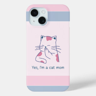 Ja, ik ben een kat moeder roze & blauw gestreept iPhone 15 case