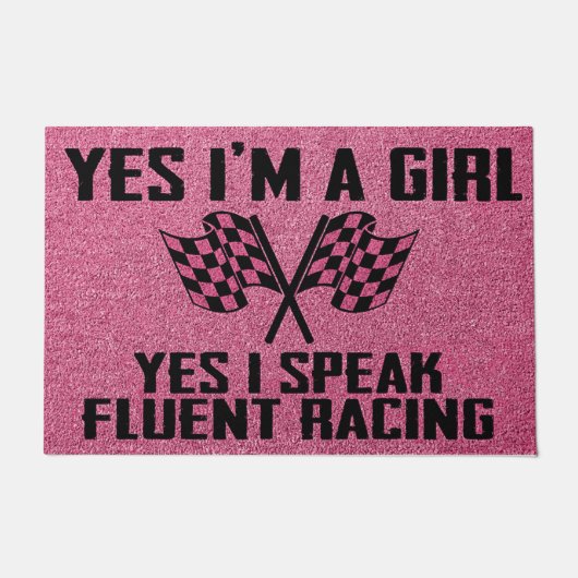 Ja, ik ben een meisje, Pink Racing Deurmat (Voorkant)