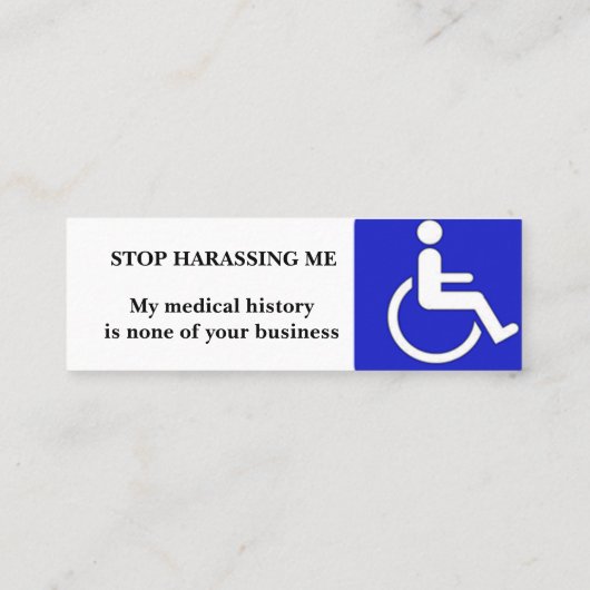 Ja, ik ben gehandicapte kaarten mini visitekaartje (Achterkant)