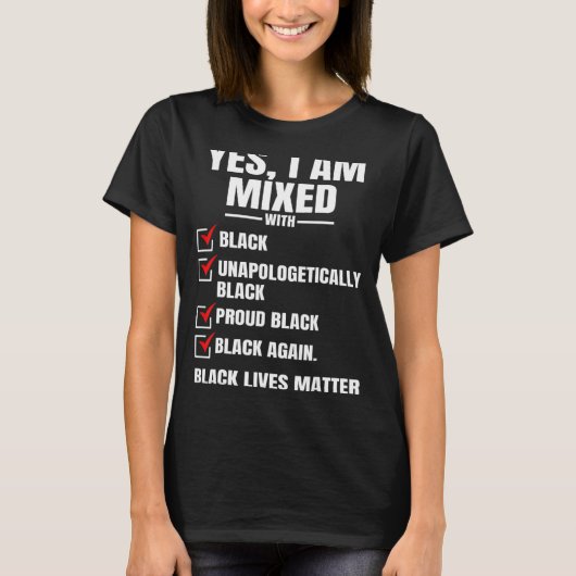 Ja, ik ben gemengd met zwarte checklist geschieden t-shirt (Voorkant)