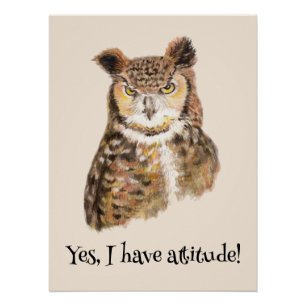 "Ja, ik heb een houding!" Quote Art for Owl Lovers Perfect Poster