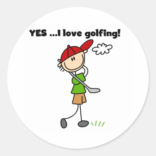 JA, ik hou van golfen Ronde Sticker (Voorkant)