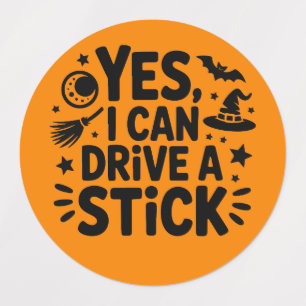 Ja, ik kan een stick rijden – Grappige Heks Hallow Labels