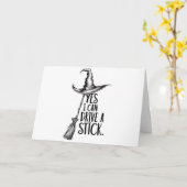 "Ja, ik kan een stok besturen" heksenpun Kaart (Gele Bloem)