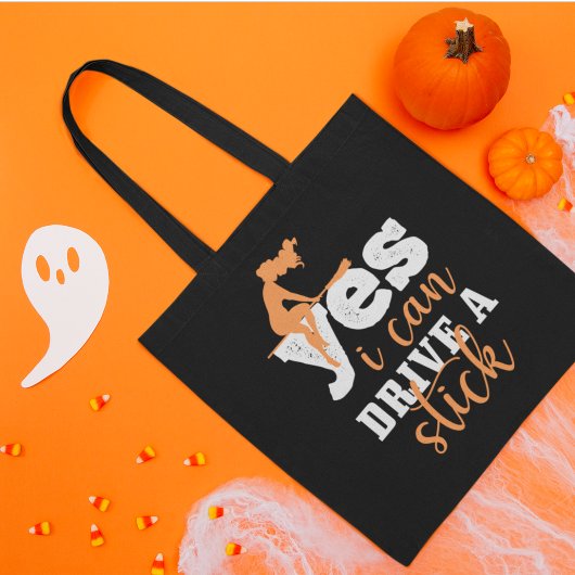 Ja, ik kan een stok heksen spooky halloween rijden tote bag