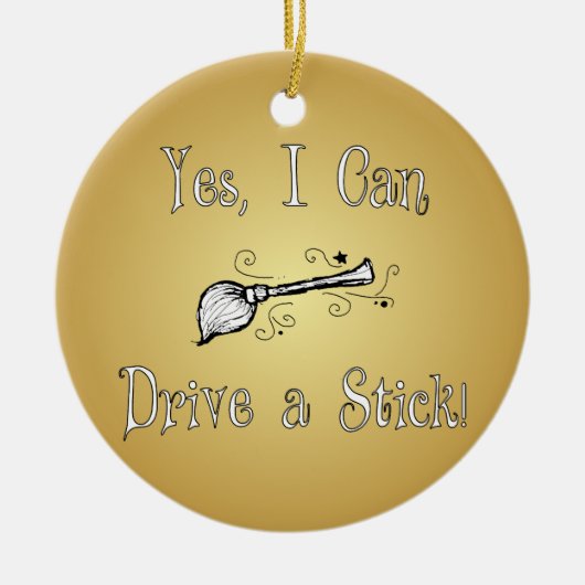 Ja, ik kan een stok rijden. keramisch ornament (Voorkant)