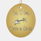 Ja, ik kan een stok rijden. keramisch ornament (Links)