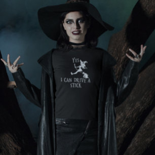 Ja, ik kan rijden een Stick Witch Halloween Grappi T-shirt